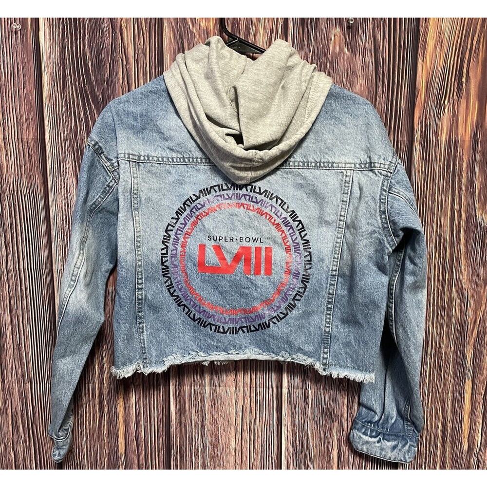 SUPERBOWL LVIII Wear Jean Jacket Art Crop Frayed 2 Pockets Women’s M
